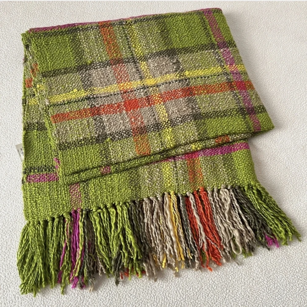 Crate & Barrel Kelli Throw Green Fringe